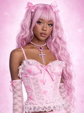 Dolls Kill Sugar Thrillz Kawaii Lace Cosplay Heart Corset & Gloves 💕